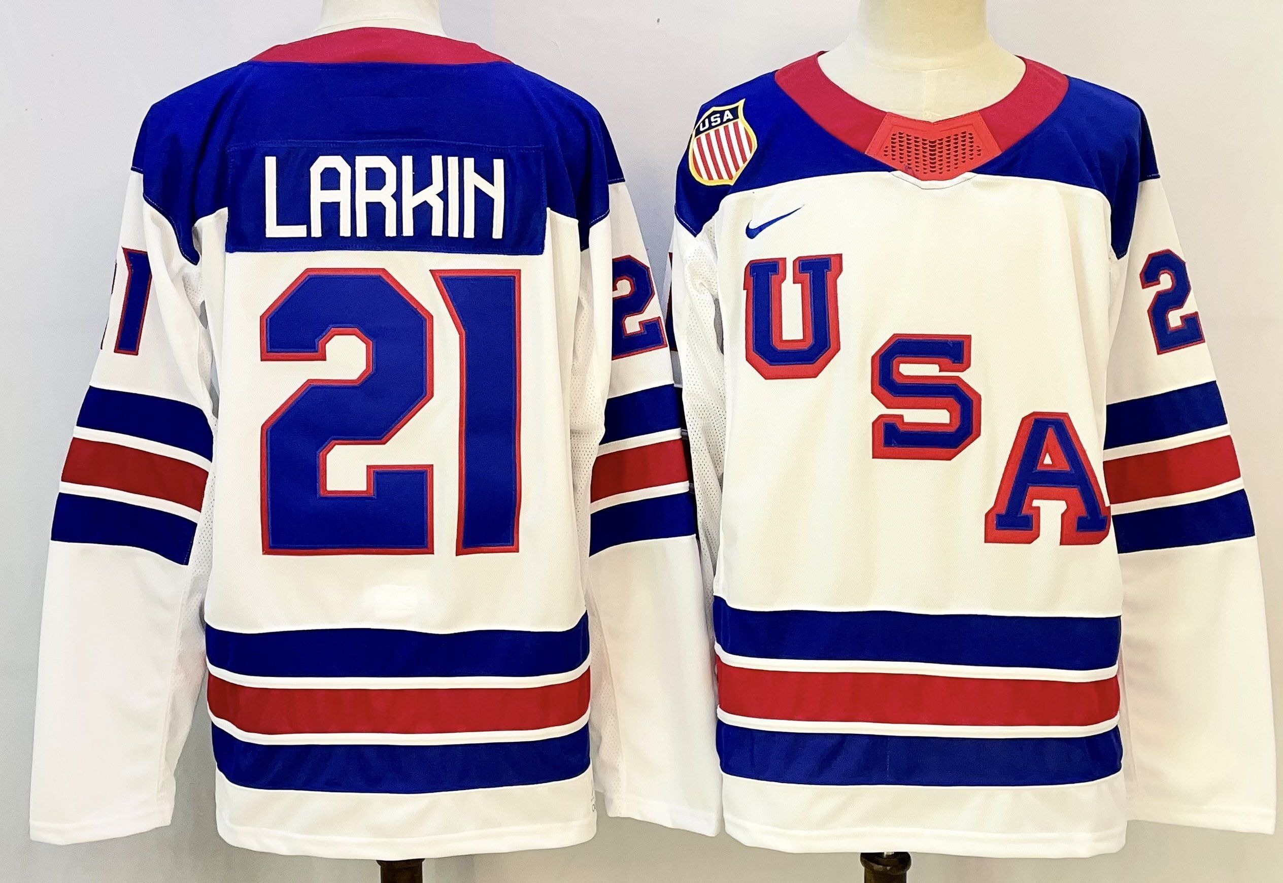 Men USA #21 Larkih White Nike 2026 NHL jersey 01